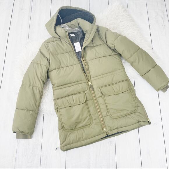 J. Crew Womens Frosty Olive Green Puffer Front Pocket Jacket Size Small NEW - Picture 2 of 5
